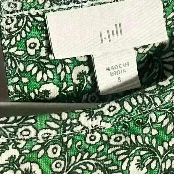 J.Jill Green Grass Fern Ditsy Tiered Mixed Print Maxi Dress Size Small Stretch - Picture 4 of 9